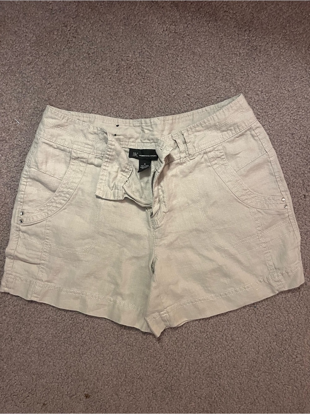 INC International Concepts Light Cream Casual Linen-Blend Women's Shorts